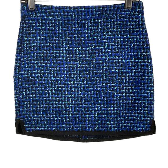 J. Crew Indigo Tweed Postage Stamp Mini Skirt BlueBlack Wool Boucle sz 0 - Picture 5 of 11